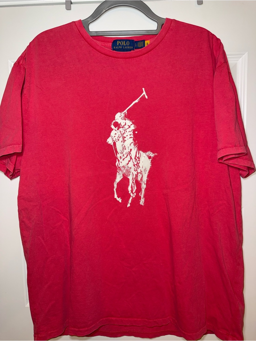 Ralph Lauren Red Short-Sleeve Tee with Large White Polo Player Graphic